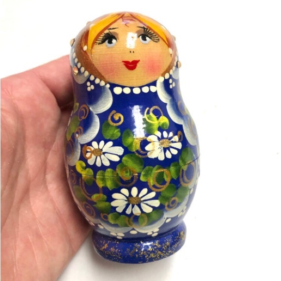 Vintage Blue Russian Nesting Dolls Matryoshka Set of Five - Picture 7 of 7